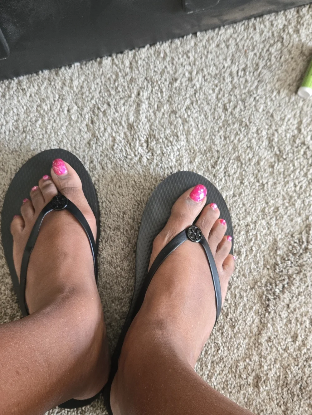 Tory Burch Black Flip Flop Sandals with Logo Accent - Women